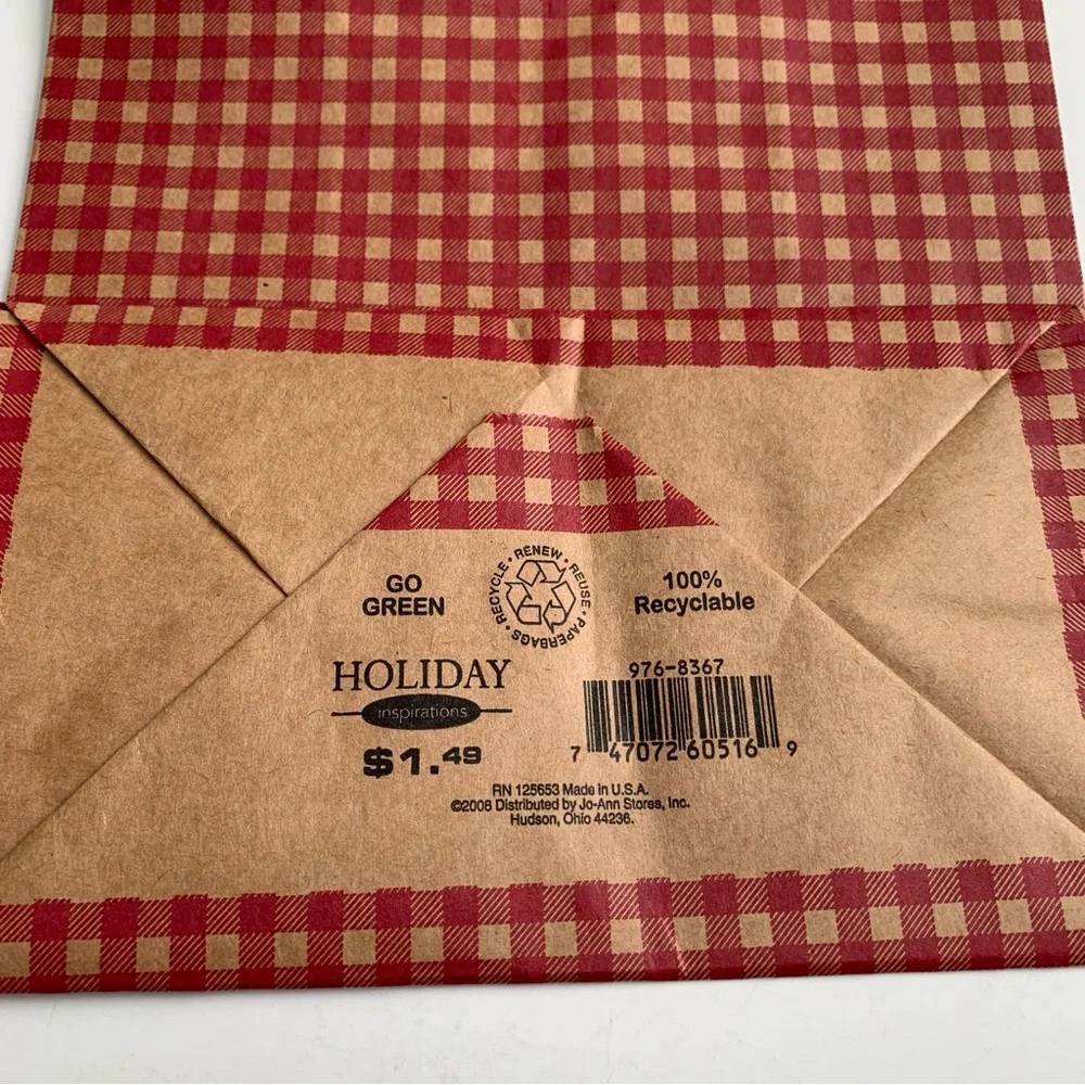 Red Gingham Gift Bags with Festive Tissue Paper Bundle